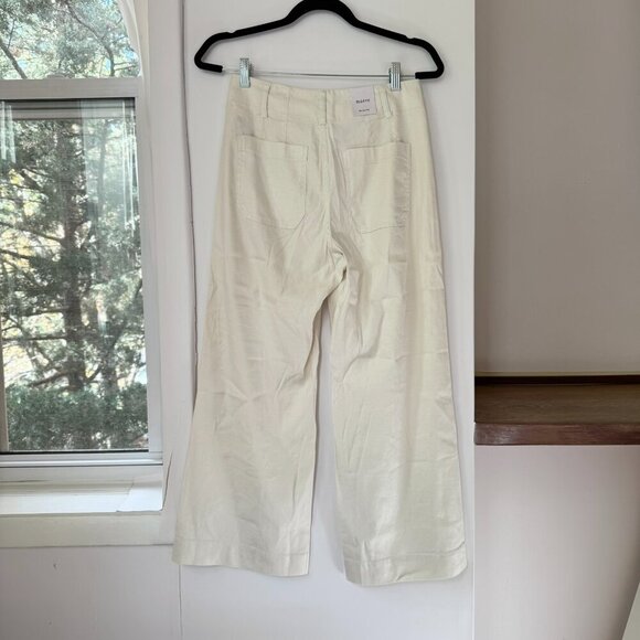 Anthropologie Maeve The Colette Linen Cropped Wide Leg Pants Cream 26 - Picture 8 of 12